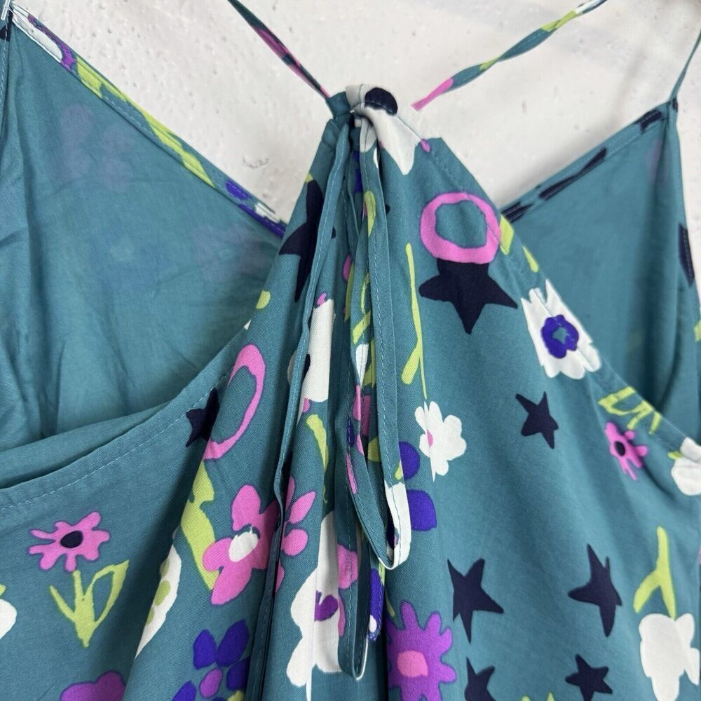 ModCloth Floral Midi Dress Small Teal Multicolor Stars Asymmetric Hem Fairy Y2K - Picture 9 of 15